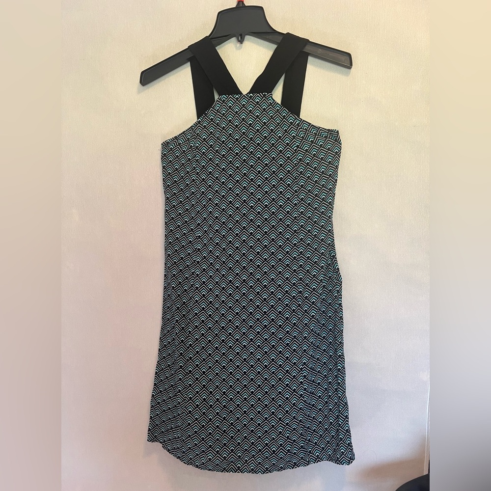 One-Shoulder Black & Light Blue Geometric Dress